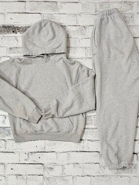 Aritzia TNA Cozy Fleece Mega Fit Sweatsuit Grey Hoodie Jogger Set M